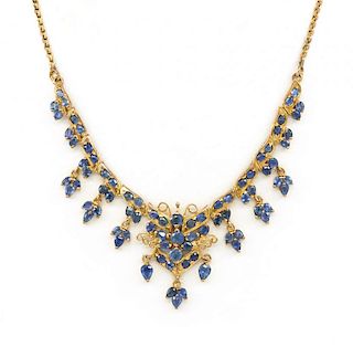 18k Yellow gold and sapphire necklace.