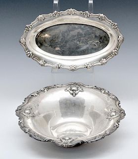 Shreve & Co sterling silver bread tray and Alvin bowl