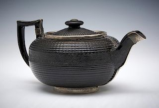 English sterling mounted pottery teapot