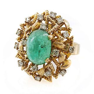 14k Yellow gold emerald and diamond ring