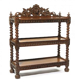 English 19th c carved oak 3 tier server