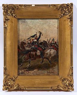 Paul Perboyre "Charge of French Cavalry" oil on wood panel