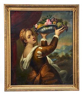 After Titian, "Girl with a Platter of Fruit", oil on canvas