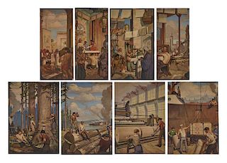 Warren Chase Merritt 8 panel mural, History of Paper Making