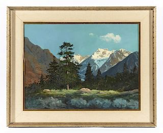 Ray Swanson, mountain lake landscape, o/c