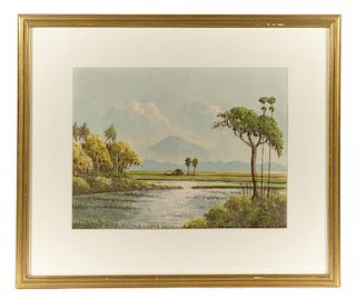 Lorenzo P. Latimer, Mountain River Landscape, watercolor