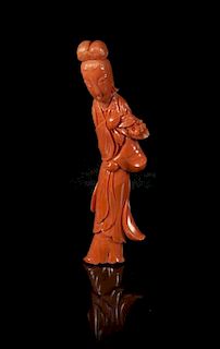 A Carved Coral Figure of a Lady, Height 5 inches.