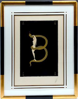 Erte framed letter "B" from Alphabet series, serigraph