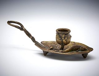 Auguste Nicolas Cain, Bronze candlestick, lily pad