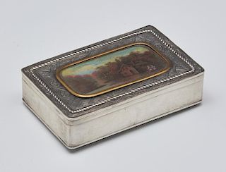Dutch silver trinket box with painted lid