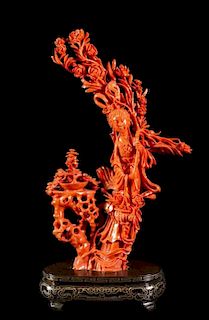 A Carved Coral Figural Composition, Height 9 5/8 inches.