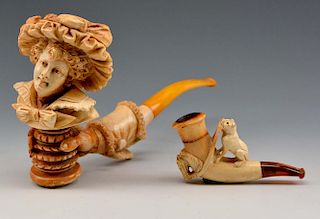 Grouping of two meerschaum figural pipes