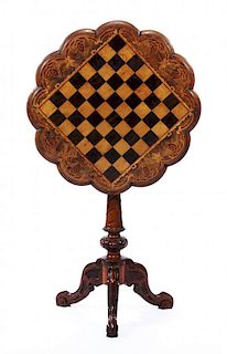19th c Games table with tilt chess board top