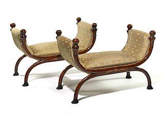 Pair of French directoire upholstered benches