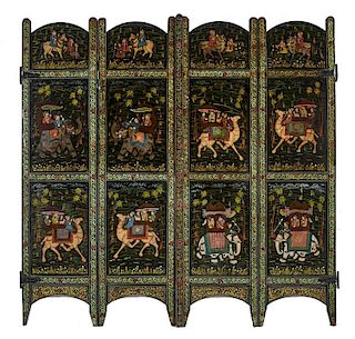 4 Panel Indian screen, paint decorated on both sides