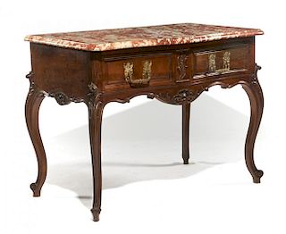19th c French marble topped console with drawers