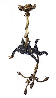 Four light French bronze cupid chandelier