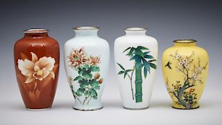 Grouping of four Japanese cloisonne vases