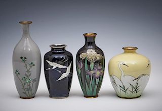 Grouping of four Japanese cloisonne vases
