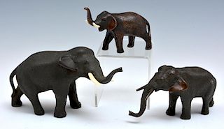 Grouping of three Japanese bronze elephants