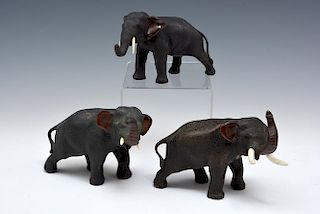 Grouping of three Japanese bronze elephants, largest 5" t