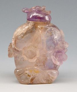 Chinese lavender quartz relief carved floral snuff bottle