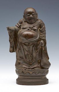 Japanese bronze standing Hotei in 17th c style