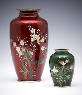 Grouping of two Japanese Ginbari cloisonne vases