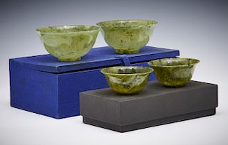 2 Pair of jade rice bowls with boxes
