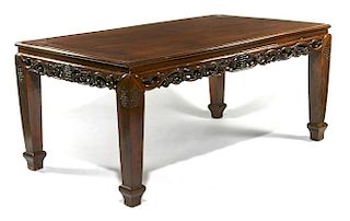 Chinese rosewood dining table with through carved skirt