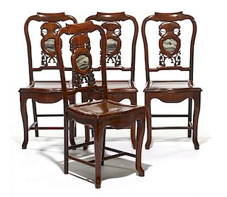 Set of 4 Chinese carved rosewood chairs