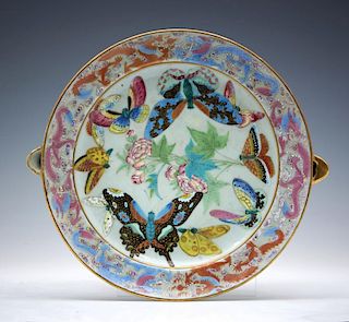 Chinese warming bowl with butterflies, 10 1/2" w