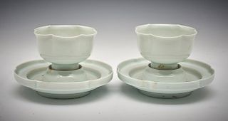 Pair Qingbai Lobed Cupstands/Cups