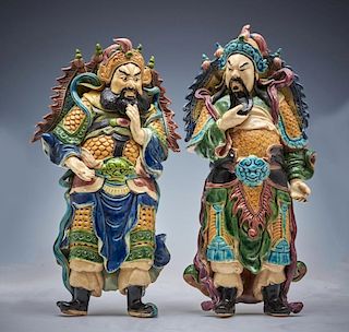 Two Chinese ceramic architectural figures, 13" t