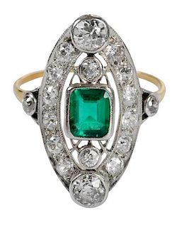 Antique Platinum, 18kt., Emerald & Diamond Ring