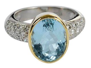 Platinum, 18kt., Diamond & Aquamarine Ring