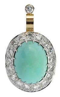 Platinum, 14kt., Diamond & Turquoise Pendant