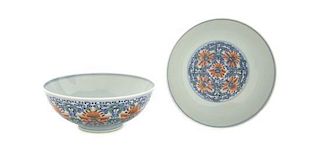 A Pair of Doucai Decorated Bowls, Diameter 5 5/8 inches.
