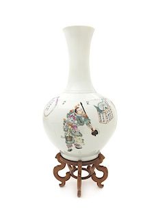 A Famille Rose Bottle Vase, Height 15 1/2 inches.