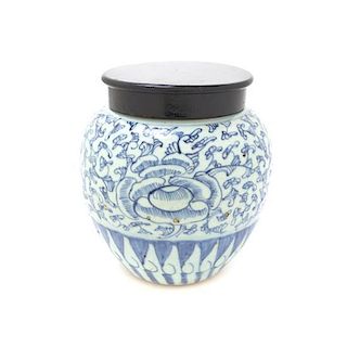 A Chinese Blue and White Porcelain Jar, Height 7 1/2 inches.