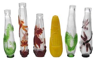 Six Carved Peking Glass Bottles