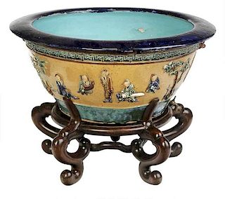 Large Chinese Ceramic Basin on Stand
