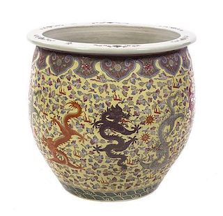 A Chinese Polychrome Decorated Ceramic Fish Bowl, Diameter 20 1/4 inches.