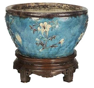 Large Floral Decorated Planter with Stand