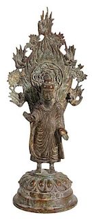 Chinese Bronze Buddha With Flame Mandorla