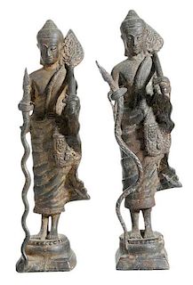 Pair of Standing Thai Bronze Buddhas
