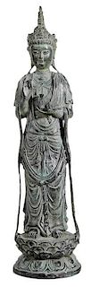 Chinese Bronze Kwanyin with Verdigris Patina