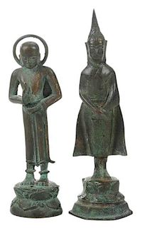 Two Bronze Small Thai Buddhas