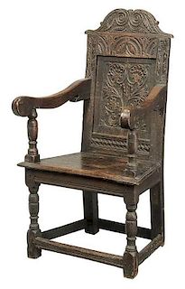 Early Mannerist Carved and Joined Oak Arm Chair