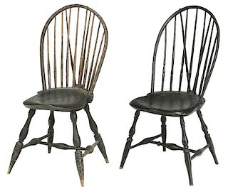 Two Painted Brace Back Windsor Side  Chairs